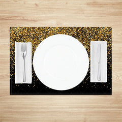 Lofaris Modern Black Set of 4 Placemats with Shining Gold Fragments for Elegant and Luxury Party Decor