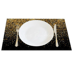 Lofaris Modern Black Set of 4 Placemats with Shining Gold Fragments for Elegant and Luxury Party Decor