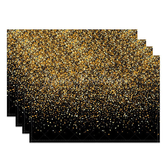 Lofaris Modern Black Set of 4 Placemats with Shining Gold Fragments for Elegant and Luxury Party Decor