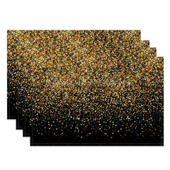 Lofaris Modern Black Set of 4 Placemats with Shining Gold Fragments for Elegant and Luxury Party Decor