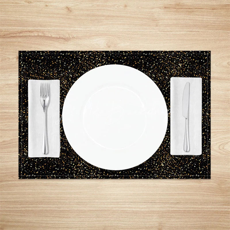 Lofaris Modern Black Set of 4 Placemats with Shining Golden Dots for Elegant Holiday and Party Decorations