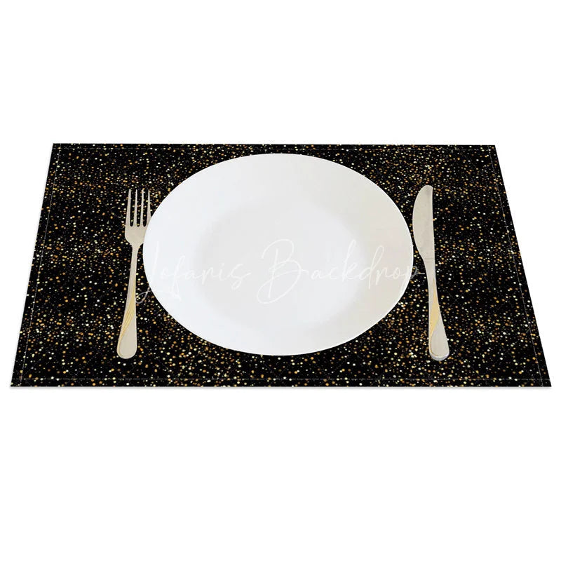 Lofaris Modern Black Set of 4 Placemats with Shining Golden Dots for Elegant Holiday and Party Decorations