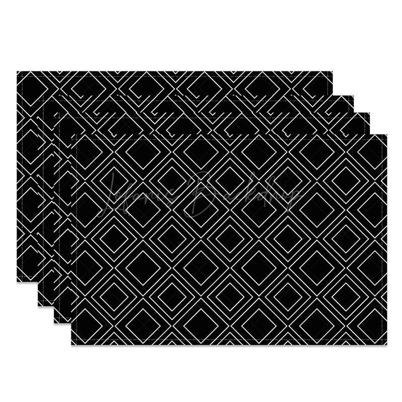 Lofaris Modern Black Square Lines Pattern Set of 4 Placemats Geometric Grid Design for Contemporary Decor