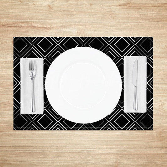 Lofaris Modern Black Square Lines Pattern Set of 4 Placemats Geometric Grid Design for Contemporary Decor