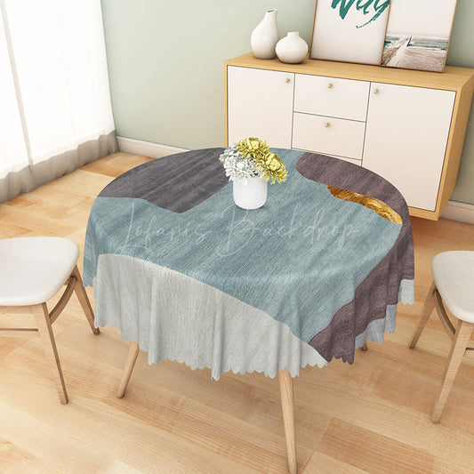 Lofaris Modern Blue and Beige Patchwork Round Tablecloth for Coastal Contemporary Kitchen Decor