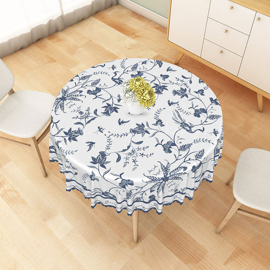 Lofaris Modern Blue and White Floral Round Tablecloth for Elegant Dining French Country Kitchen Decor