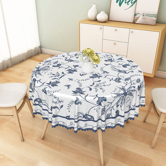 Lofaris Modern Blue and White Floral Round Tablecloth for Elegant Dining French Country Kitchen Decor