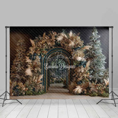 Lofaris Modern Blue Arch Christmas Backdrop Boho Pampas Grass Gold Photography Background