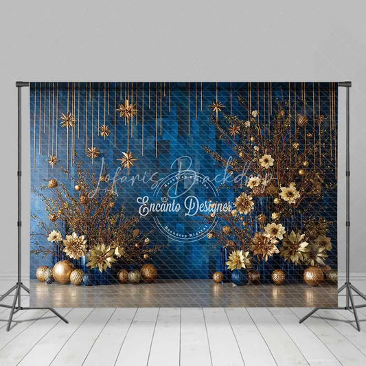 Lofaris Modern Blue Geometric Christmas Backdrop Gold Starburst Floral Photography Background