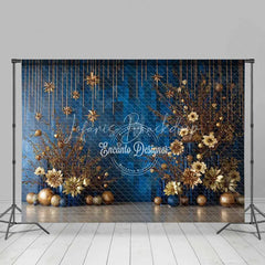 Lofaris Modern Blue Geometric Christmas Backdrop Gold Starburst Floral Photography Background