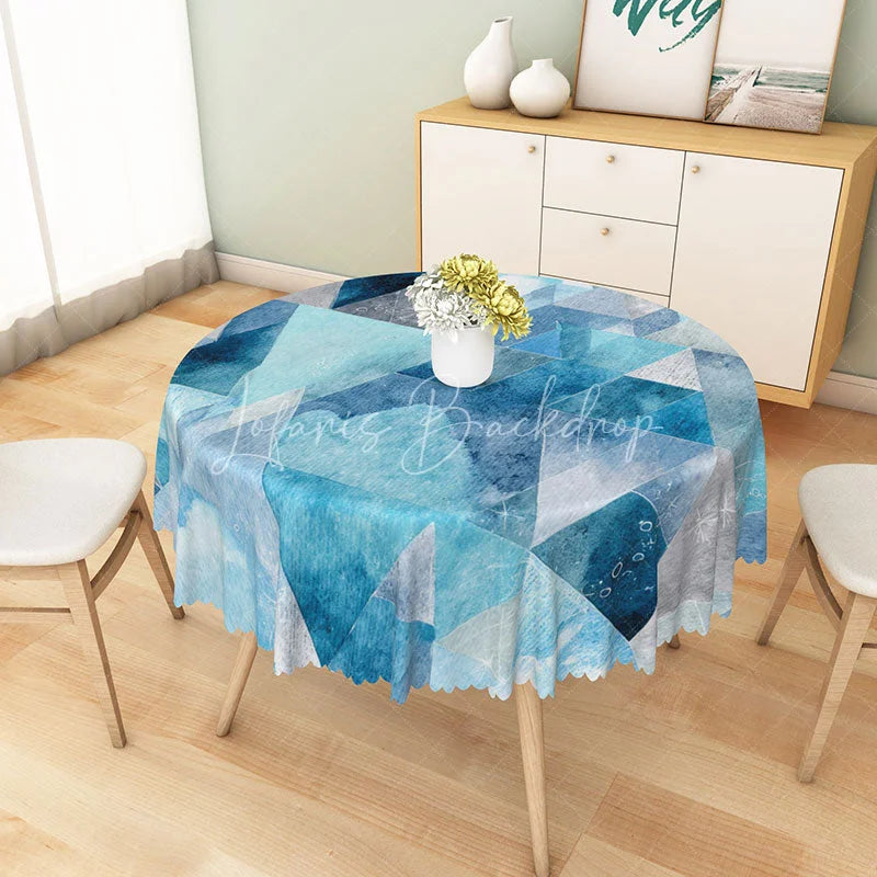 Lofaris Modern Blue Geometric Ocean Pattern Round Tablecloth for Coastal and Abstract Contemporary Decor