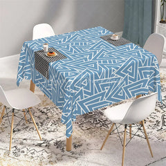 Lofaris Modern Blue Geometric Triangle Rectangle Tablecloth Abstract Interlocking Pattern Table Cover for Office Home