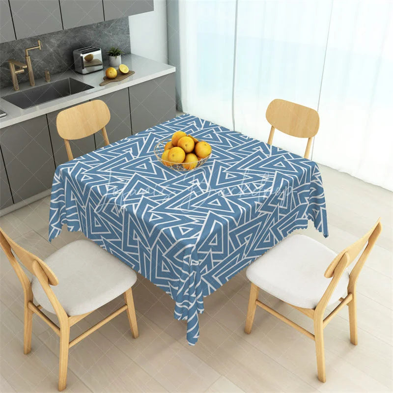 Lofaris Modern Blue Geometric Triangle Rectangle Tablecloth Abstract Interlocking Pattern Table Cover for Office Home