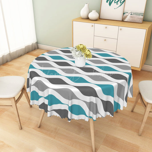 Lofaris Modern Blue Grey And White Wave Rectangle Tablecloth