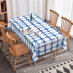 Lofaris Modern Blue Watercolor Grid Rectangle Tablecloth Abstract Brushstroke Design for Dining Kitchen Decor