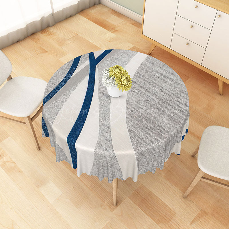 Lofaris Modern Blue White and Gray Stripe Round Tablecloth for Coastal Contemporary Kitchen Decor