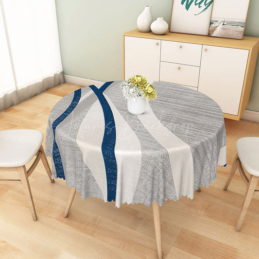 Lofaris Modern Blue White and Gray Stripe Round Tablecloth for Coastal Contemporary Kitchen Decor
