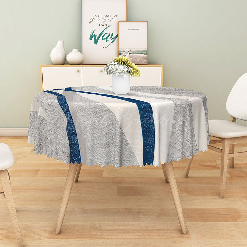 Lofaris Modern Blue White and Gray Stripe Round Tablecloth for Coastal Contemporary Kitchen Decor