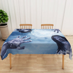 Lofaris Modern Blue Zombie Pattern Rectangle Tablecloth for Halloween and Walking Dead Themed Party Decorations