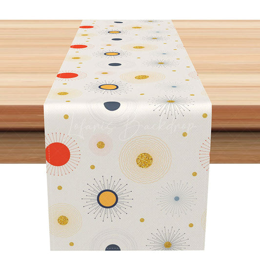Lofaris Modern Boho Table Runner with Gold Glitter and Abstract Sun Celestial Decor for Wedding or Party