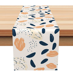 Lofaris Modern Boho Table Runner with Navy and Orange Abstract Print for Eclectic Kitchen Dining Room Decor