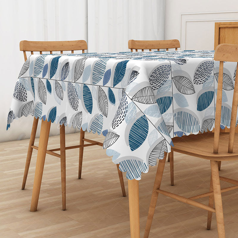 Lofaris Modern Botanical Rectangle Tablecloth with Repeating Leaf Shapes for Geometric and Greenery Decor
