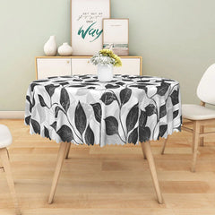 Lofaris Modern Botanical Round Tablecloth with Black and White Leaf Stripes for Minimalist Farmhouse Decor