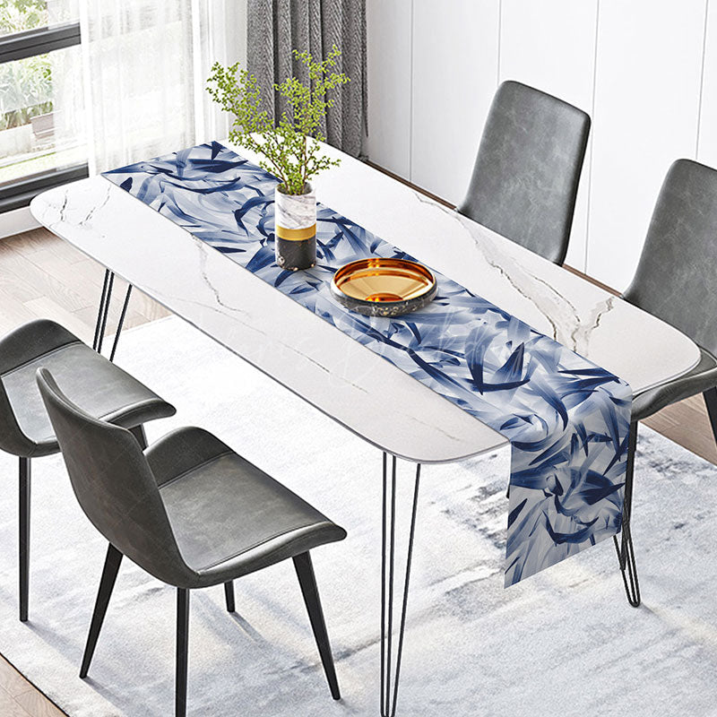 Lofaris Modern Botanical Table Runner with Navy Blue Leaves Elegant Decor for Everyday Kitchen and Dining