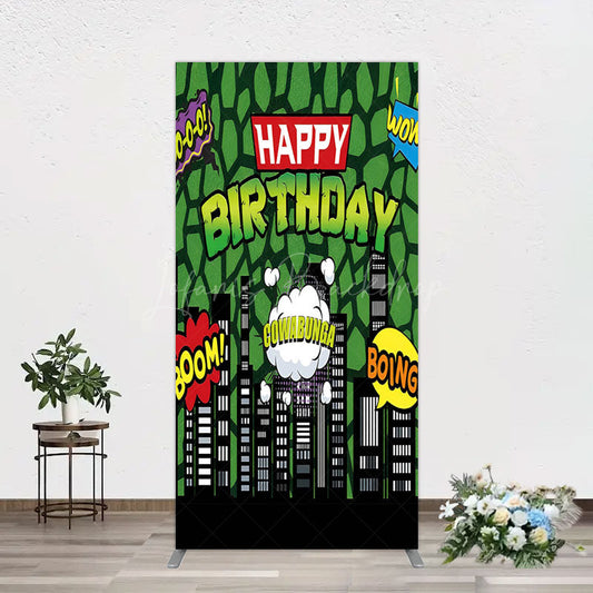 Lofaris Modern Buildings Cartoon Birthday Rectangle Backdrop