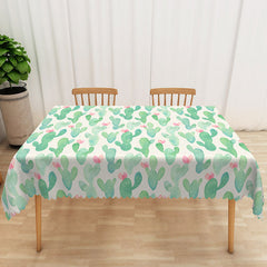Lofaris Modern Cactus Tablecloth with Green Succulent Pattern on White for Southwest or Fiesta Themed Party