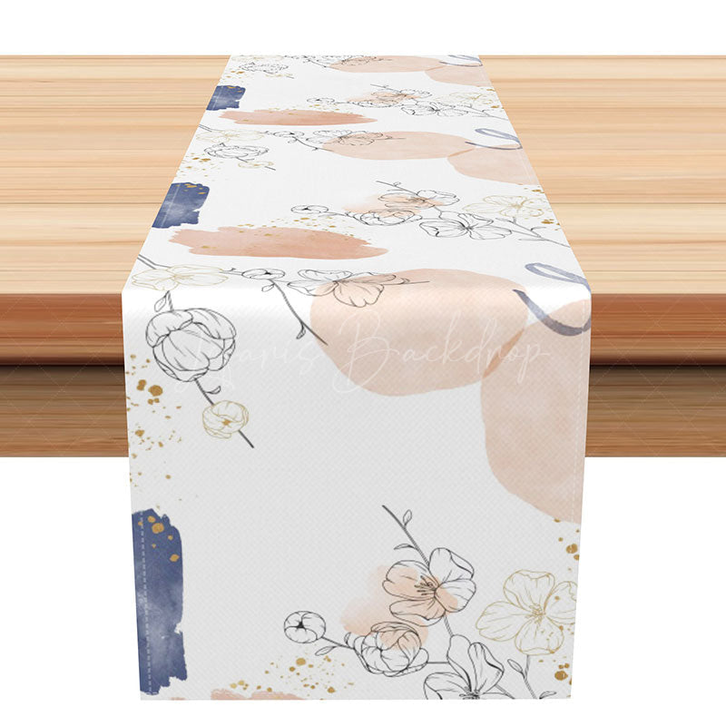 Lofaris Modern Carved Kapok Flower Table Runner Abstract Botanical Dining Decor Neutral Tone Minimalist Kitchen Linen