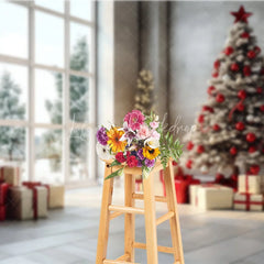 Lofaris Modern Christmas Backdrop Living Room Window Red Tree Photography Background Winter Snow View Holiday Party Decoration