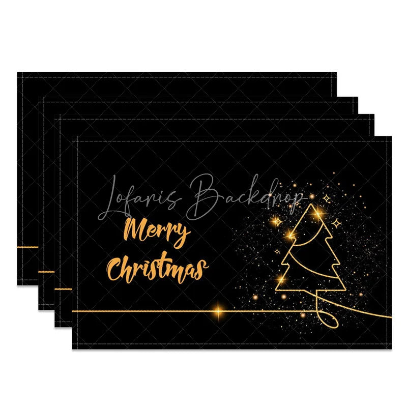 Lofaris Modern Christmas Set of 4 Placemats Black and Gold Sparkling Tree Elegant Holiday Table Mats Decor