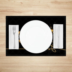 Lofaris Modern Christmas Set of 4 Placemats Black and Gold Sparkling Tree Elegant Holiday Table Mats Decor