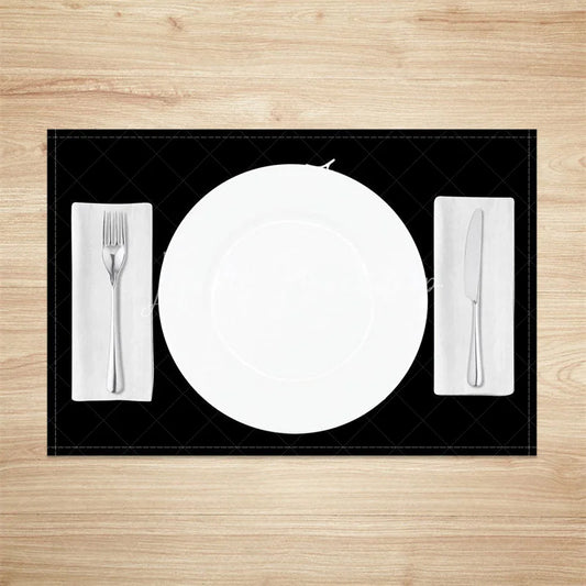 Lofaris Modern Christmas Set of 4 Placemats Merry Script Minimalist Black and Gold Table Mats