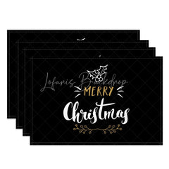 Lofaris Modern Christmas Set of 4 Placemats Merry Script Minimalist Black and Gold Table Mats