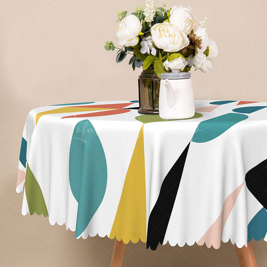 Lofaris Modern Colorful Geometric Round Tablecloth for Contemporary and Fun Birthday Party Decorations