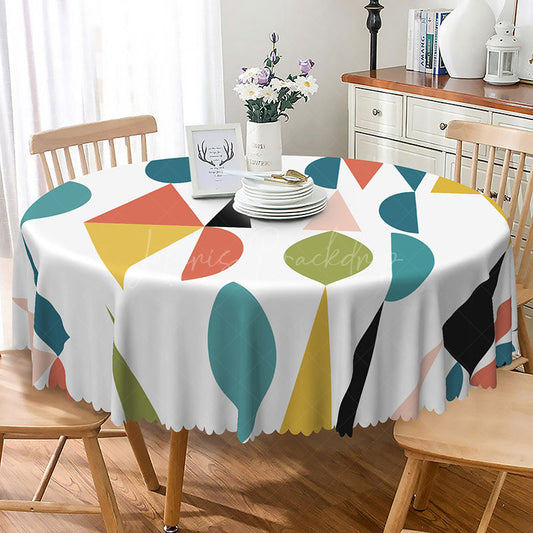 Lofaris Modern Colorful Geometric Round Tablecloth for Contemporary and Fun Birthday Party Decorations