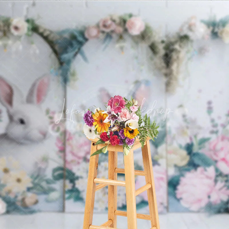 Lofaris Modern Easter Bunny Arch Backdrop Pink Peony and Spring Greenery Party Decoration