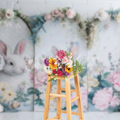 Lofaris Modern Easter Bunny Arch Backdrop Pink Peony and Spring Greenery Party Decoration