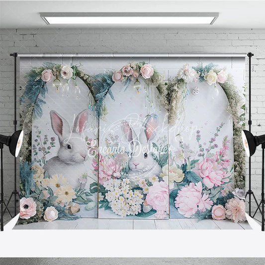 Lofaris Modern Easter Bunny Arch Backdrop Pink Peony and Spring Greenery Party Decoration