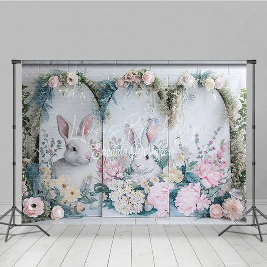 Lofaris Modern Easter Bunny Arch Backdrop Pink Peony and Spring Greenery Party Decoration