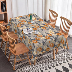 Lofaris Modern Floral Rectangle Tablecloth Grey with Orange Chrysanthemums Contemporary Botanical Dining Decor