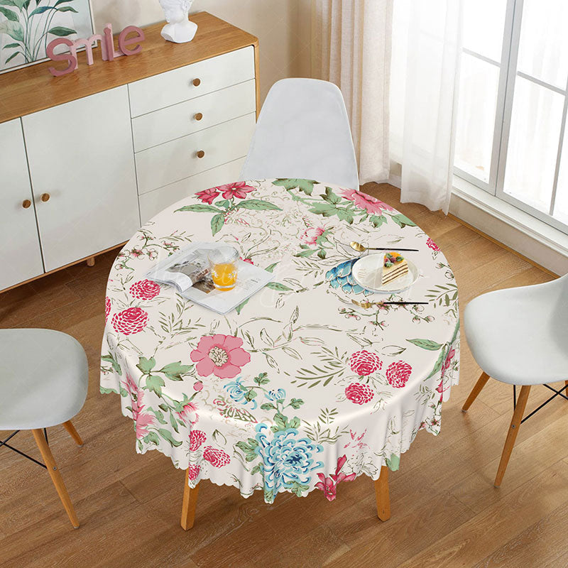Lofaris Modern Floral Round Tablecloth in Pink and Blue for Spring Baby Shower Garden Party Decorations