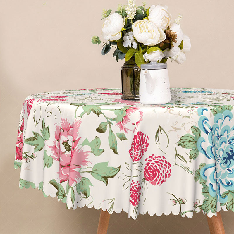 Lofaris Modern Floral Round Tablecloth in Pink and Blue for Spring Baby Shower Garden Party Decorations