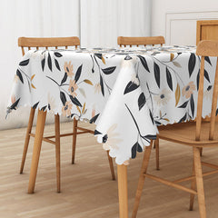 Lofaris Modern Floral Tablecloth with Black and White Botanical Print for Minimalist Elegant Dining Decor