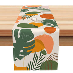 Lofaris Modern Geometric and Leaf Pattern Table Runner Abstract Botanical Greenery Fresh Farmhouse Kitchen Decor