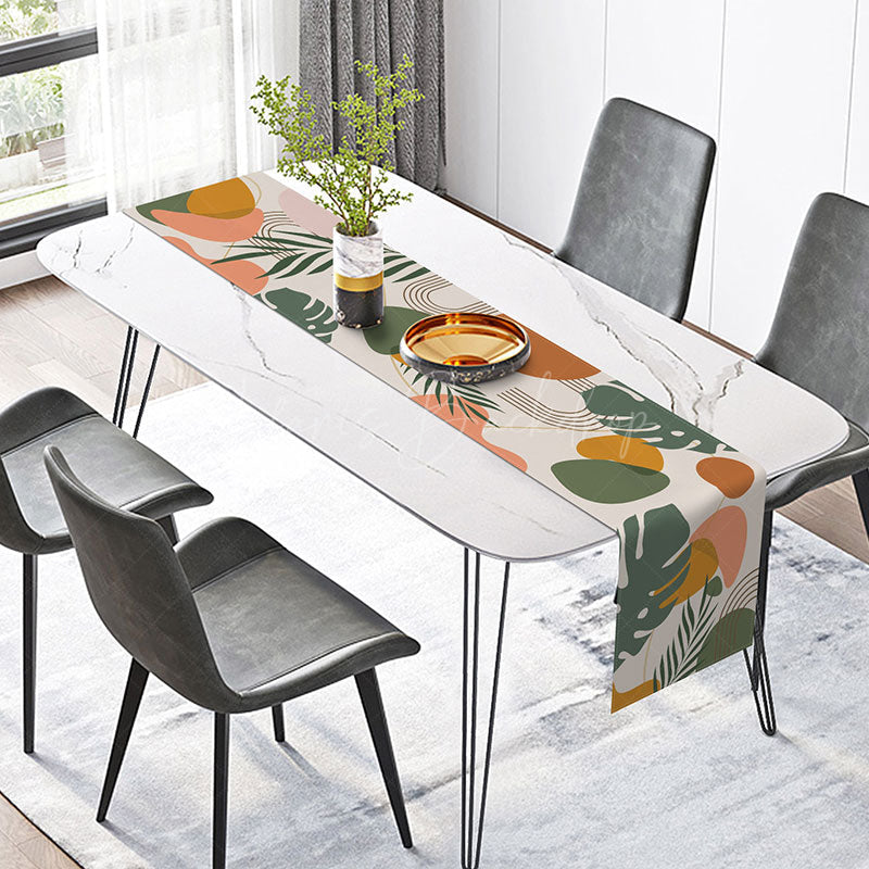 Lofaris Modern Geometric and Leaf Pattern Table Runner Abstract Botanical Greenery Fresh Farmhouse Kitchen Decor