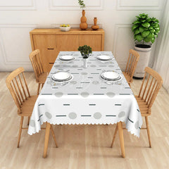 Lofaris Modern Geometric Grey Circles and Dashes Pattern Rectangle Tablecloth Scalloped Edge for Dining Room Kitchen Decor