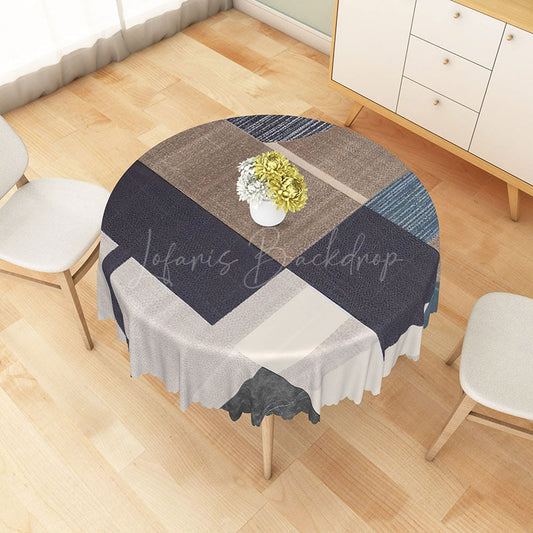 Lofaris Modern Geometric Patchwork Round Tablecloth in Brown and Gray for Neutral Contemporary Decor